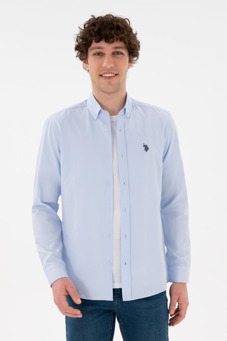Erkek Açık Mavi Uzun Kollu Basic Gömlek