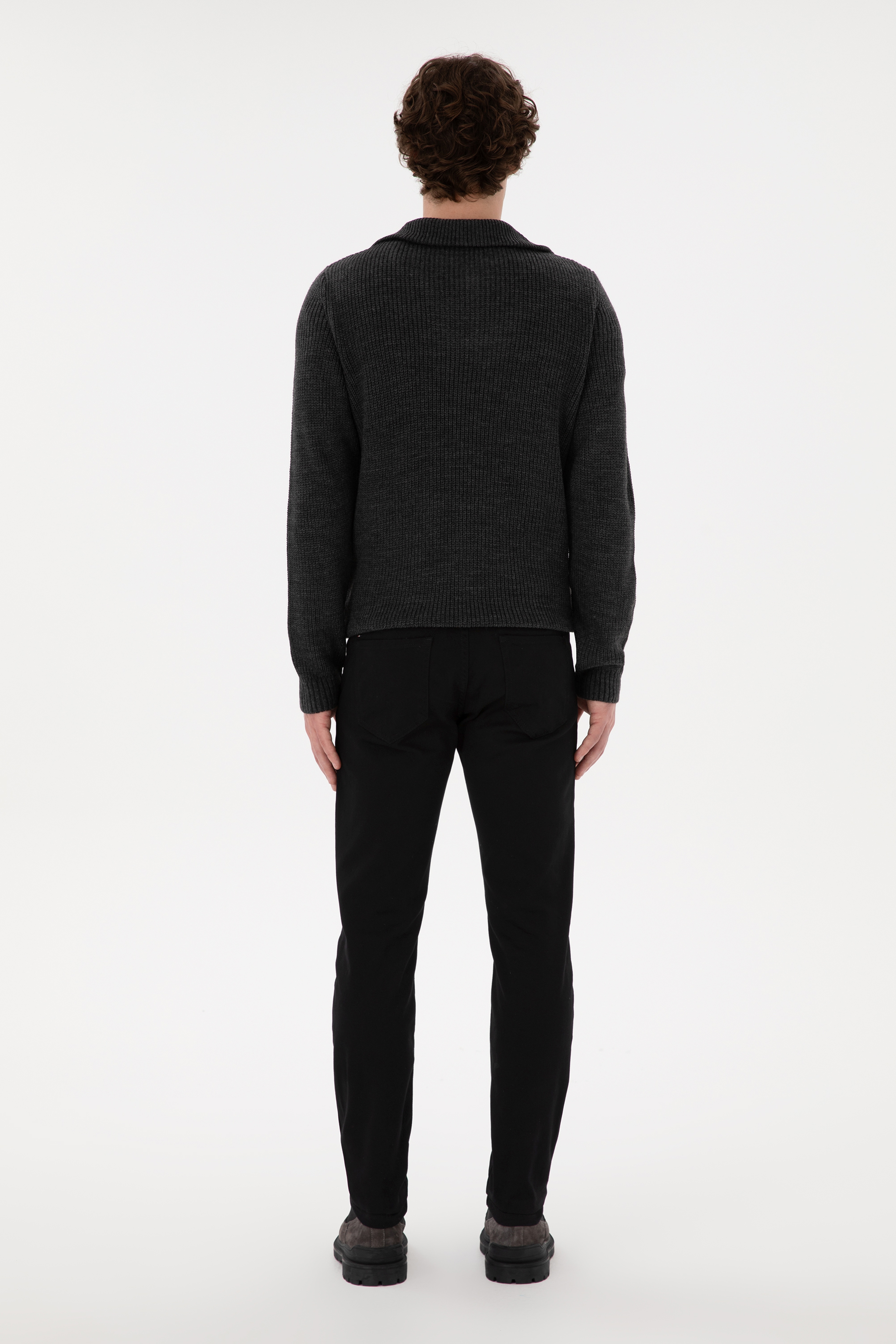 Erkek Slim Fit Siyah Kanvas Pantolon - Image 4