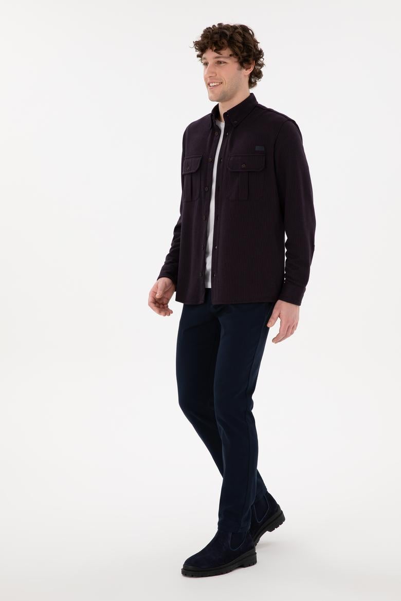 Erkek Lacivert Slim Fit Kanvas Pantolon - 50297545045