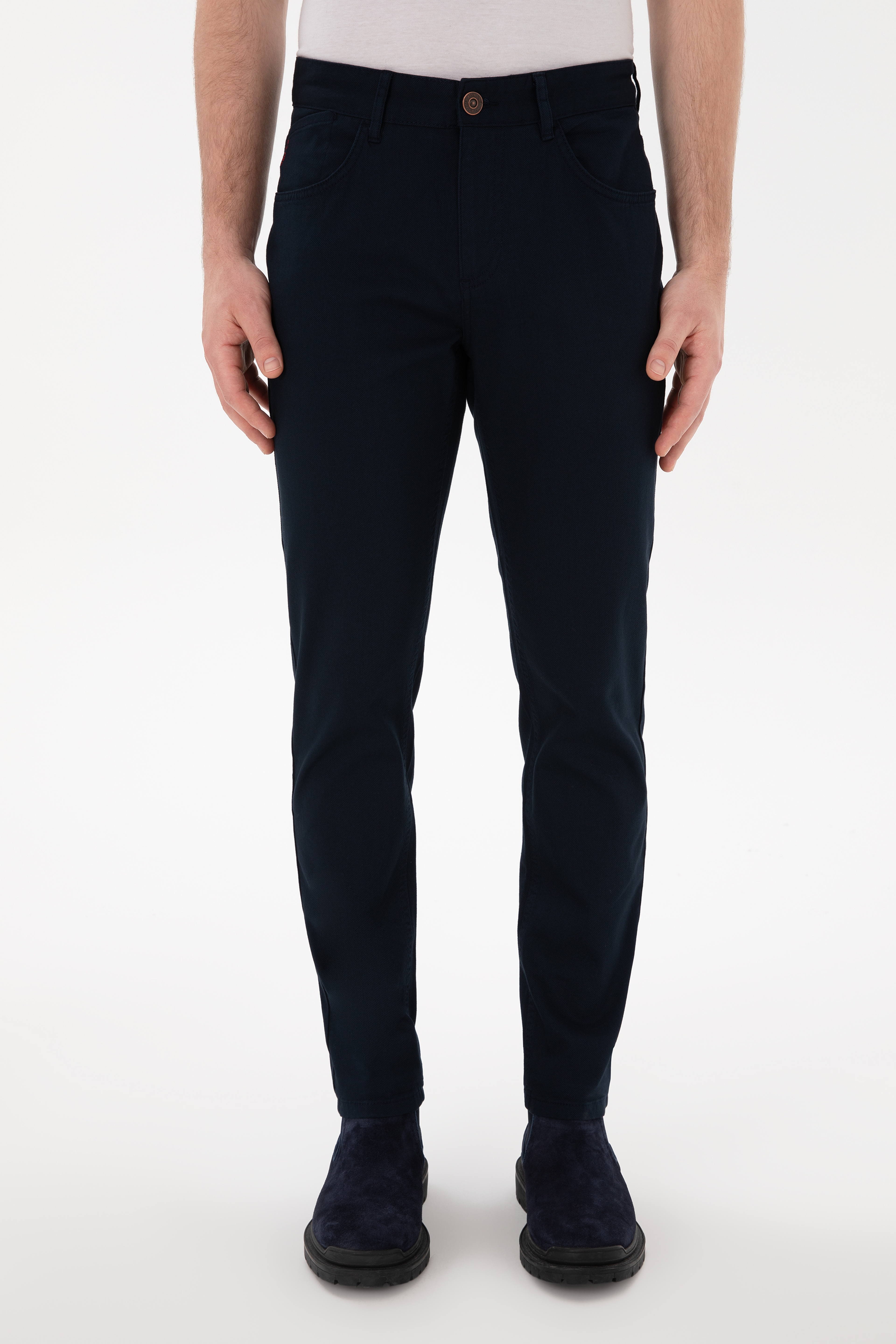 Erkek Lacivert Slim Fit Kanvas Pantolon