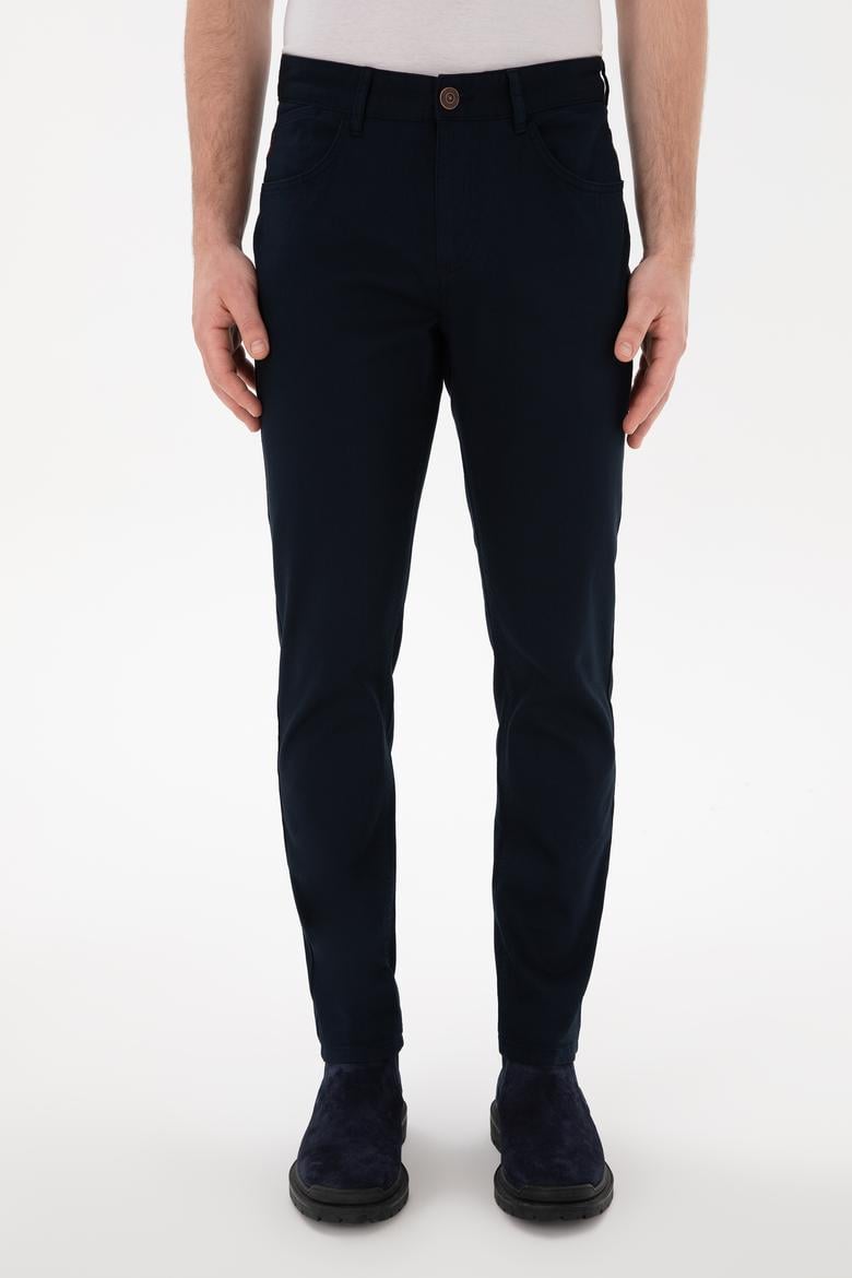 Erkek Lacivert Slim Fit Kanvas Pantolon - 50297841024