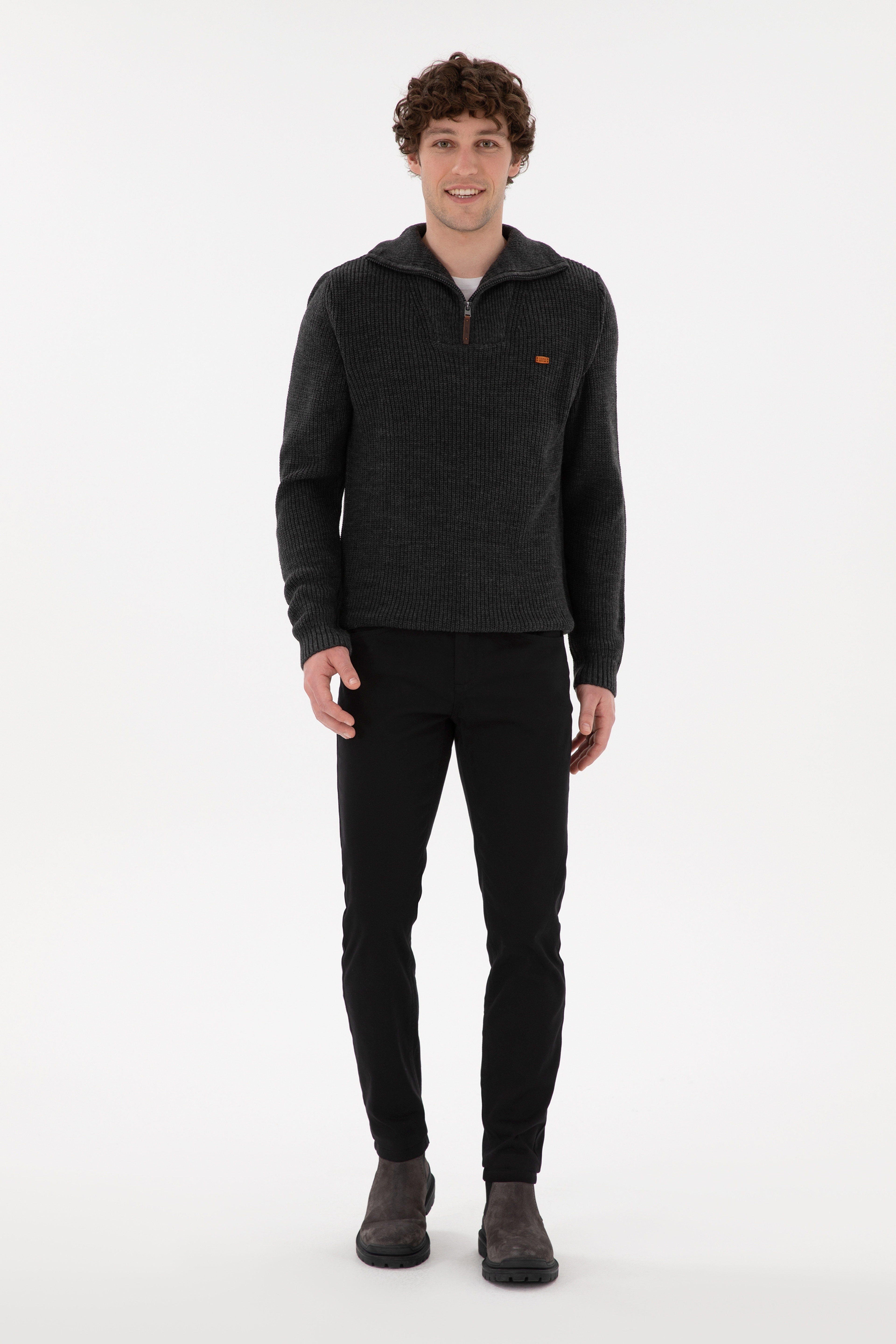 Erkek Slim Fit Siyah Kanvas Pantolon