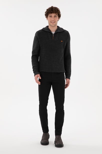 Erkek Slim Fit Siyah Kanvas Pantolon