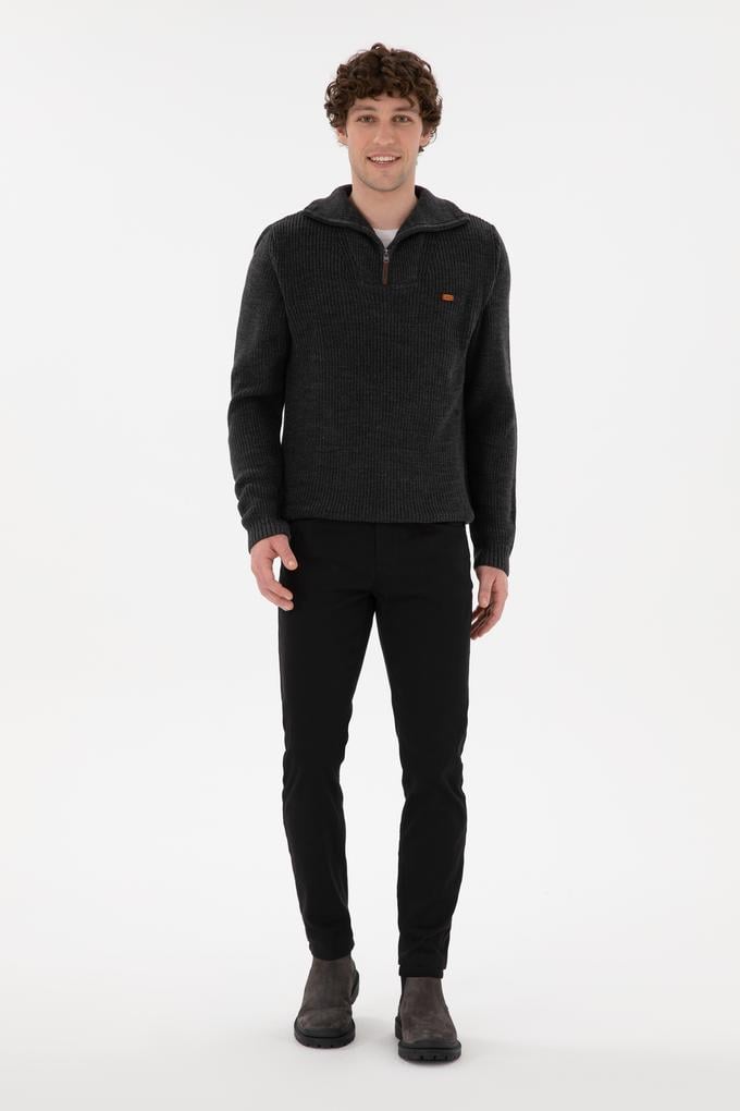 Erkek Siyah Slim Fit Kanvas Pantolon