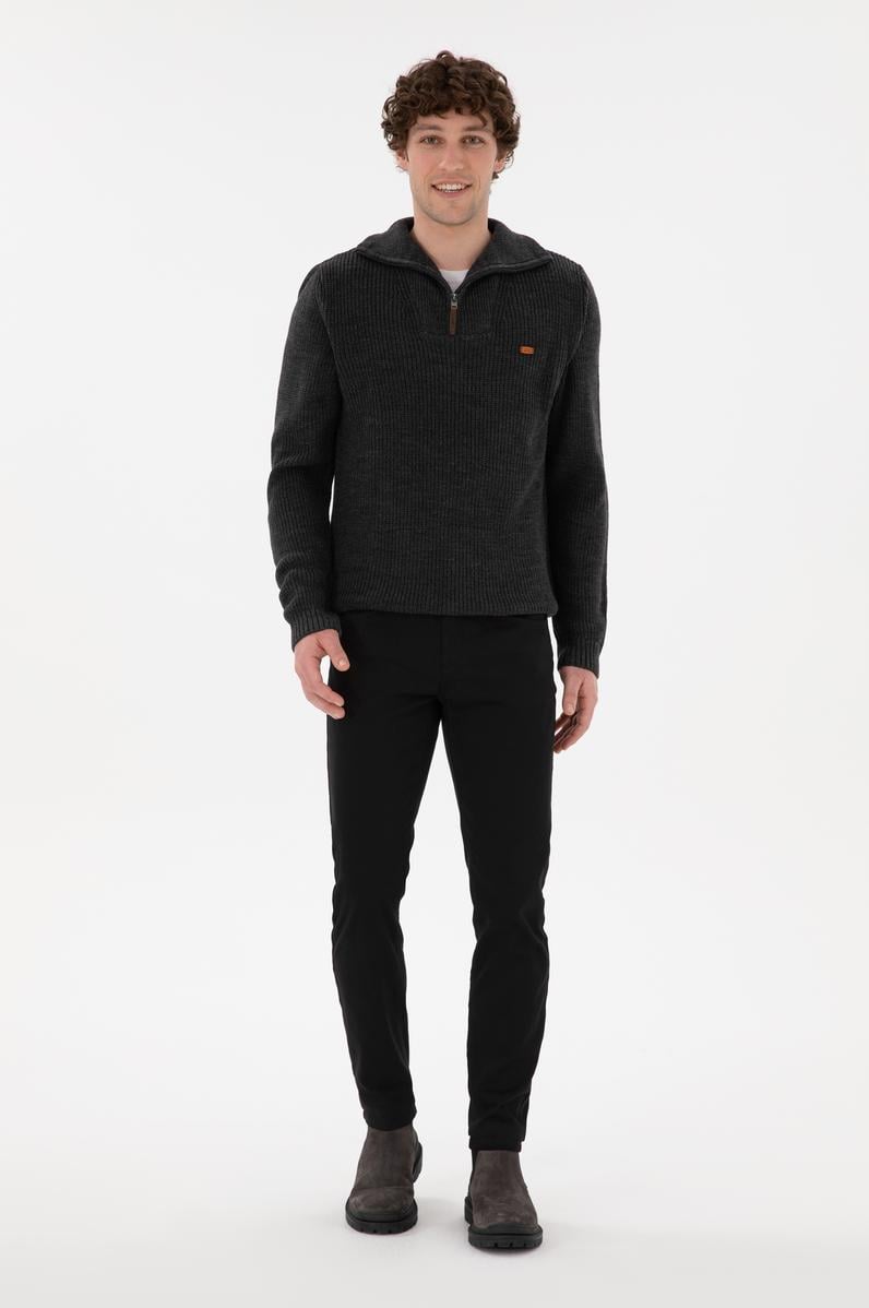 Erkek Siyah Slim Fit Kanvas Pantolon