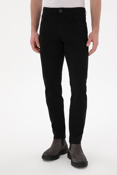 Erkek Slim Fit Siyah Kanvas Pantolon