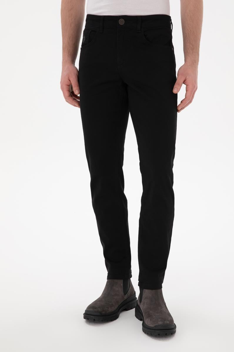 Erkek Siyah Slim Fit Kanvas Pantolon