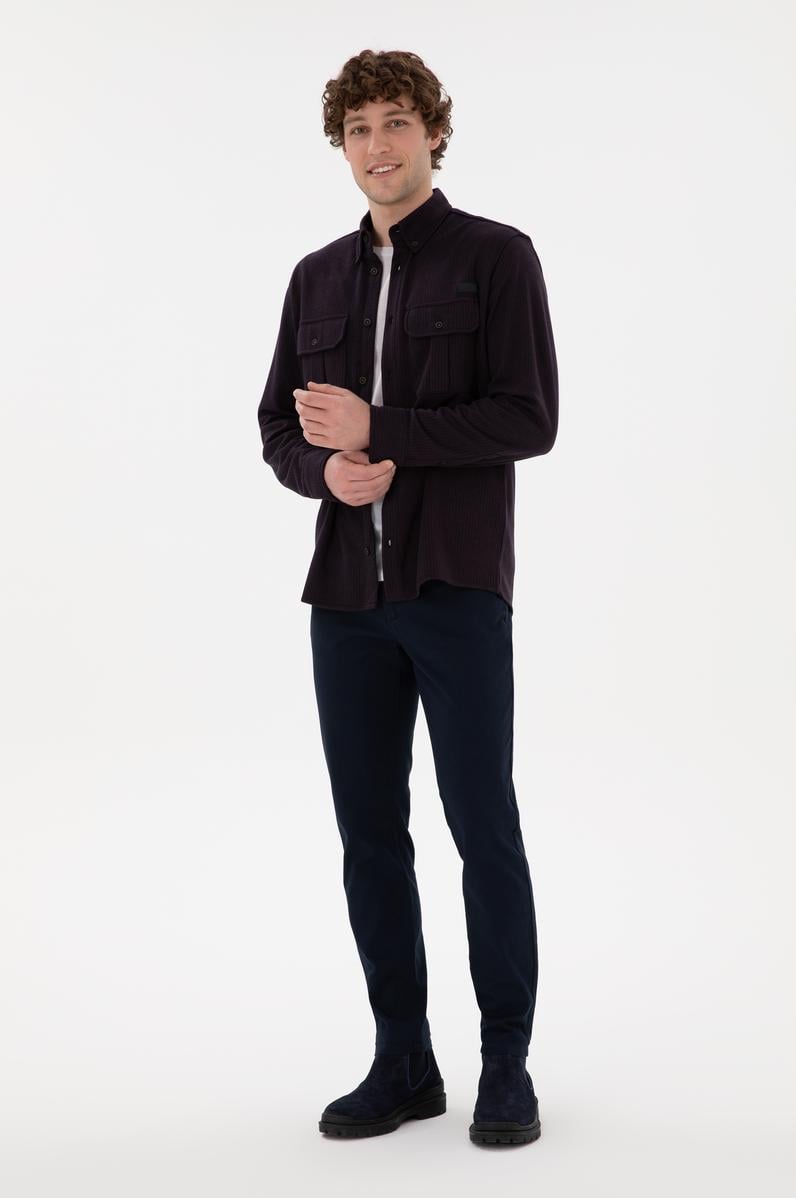 Erkek Lacivert Slim Fit Kanvas Pantolon