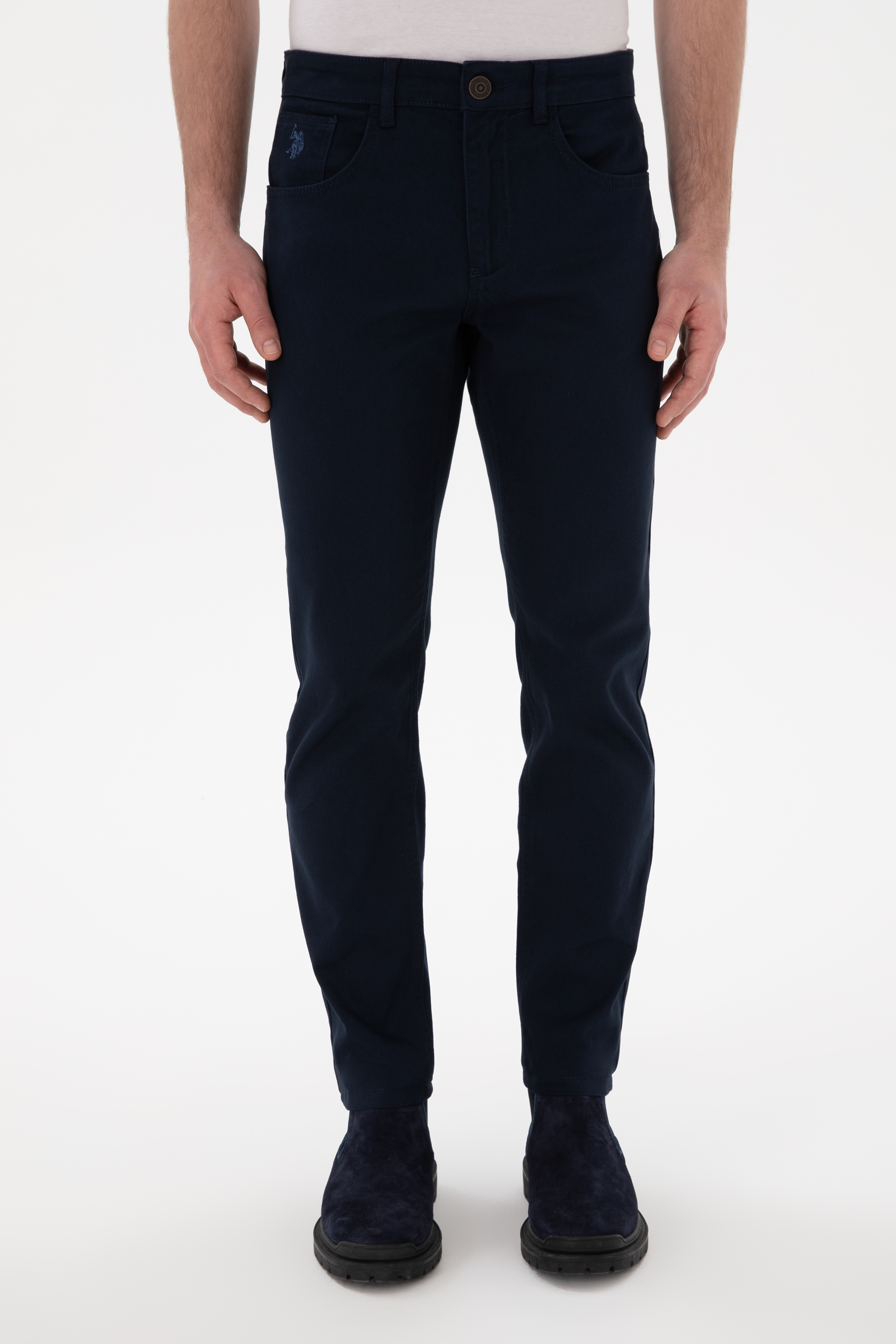 Erkek Lacivert Slim Fit Kanvas Pantolon - Image 1