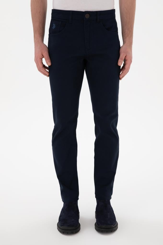 Erkek Lacivert Slim Fit Kanvas Pantolon
