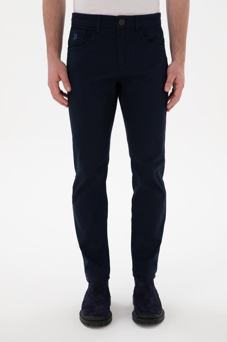 Erkek Lacivert Slim Fit Kanvas Pantolon