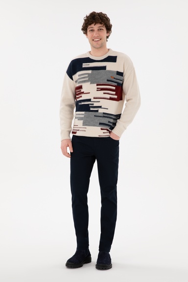 Erkek Lacivert Slim Fit Kanvas Pantolon