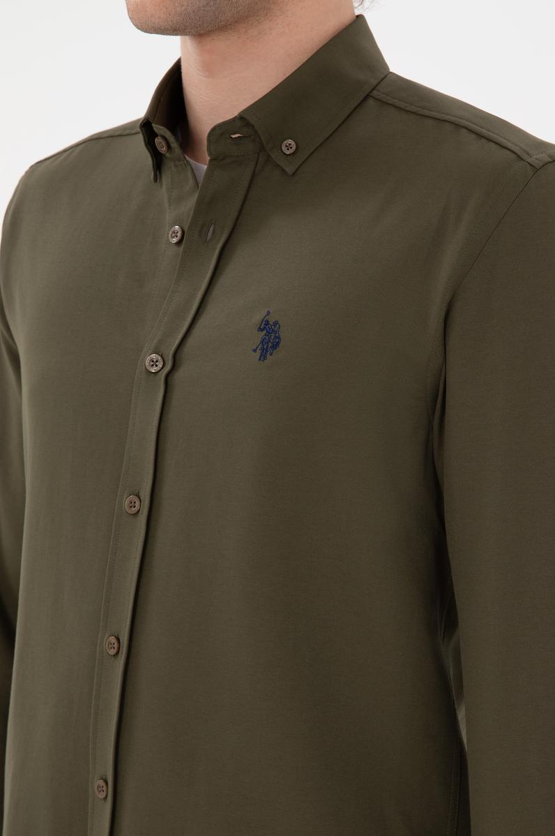 Erkek Haki Uzun Kollu Basic Gömlek