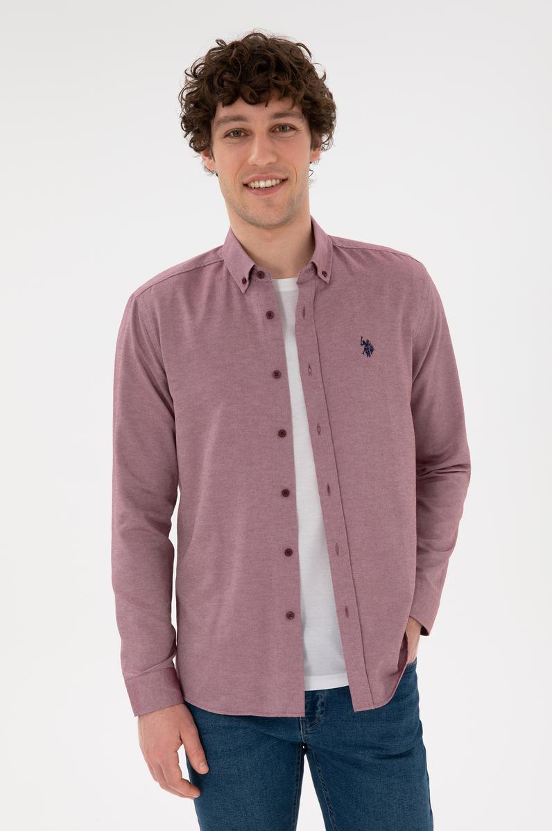 Erkek Bordo Uzun Kollu Basic Gömlek