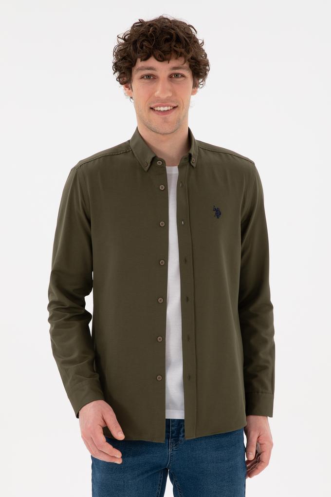 Erkek Haki Uzun Kollu Basic Gömlek