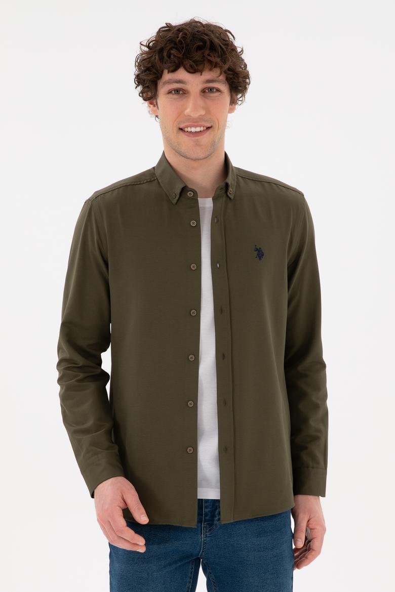 Erkek Haki Uzun Kollu Basic Gömlek