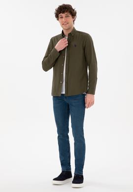 Erkek Haki Uzun Kollu Basic Gömlek - 50296777063