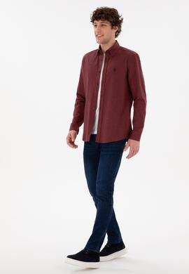 Erkek Bordo Uzun Kollu Basic Gömlek - 50296757018