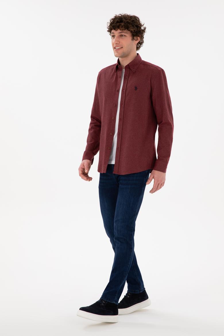 Erkek Bordo Uzun Kollu Basic Gömlek - 50296757018