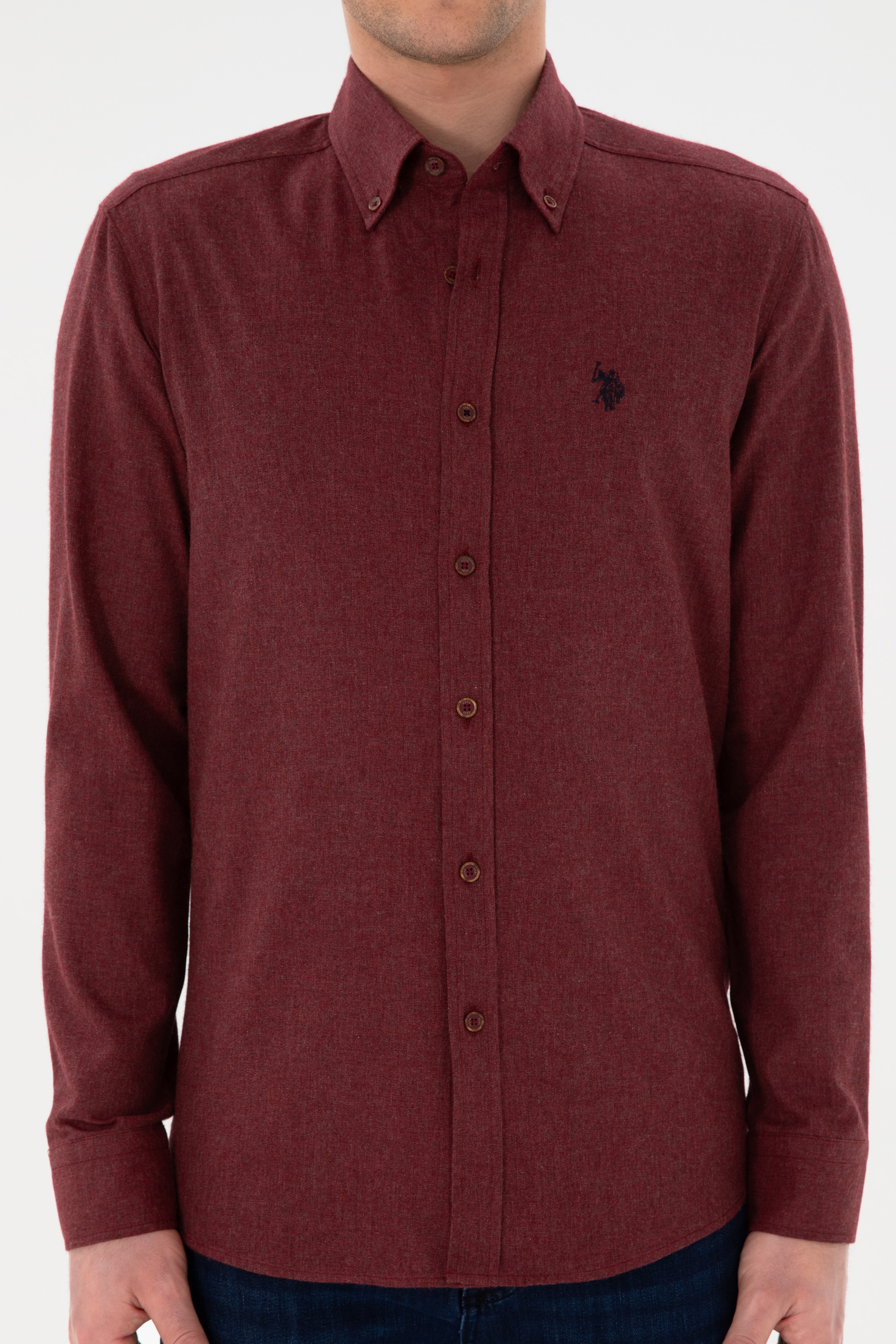Erkek Bordo Uzun Kollu Basic Gömlek - Image 6