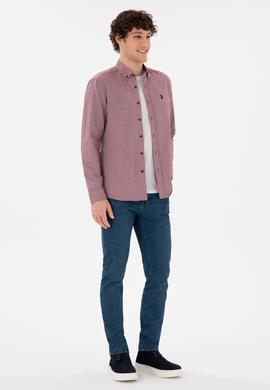 Erkek Bordo Uzun Kollu Basic Gömlek - 50296777036