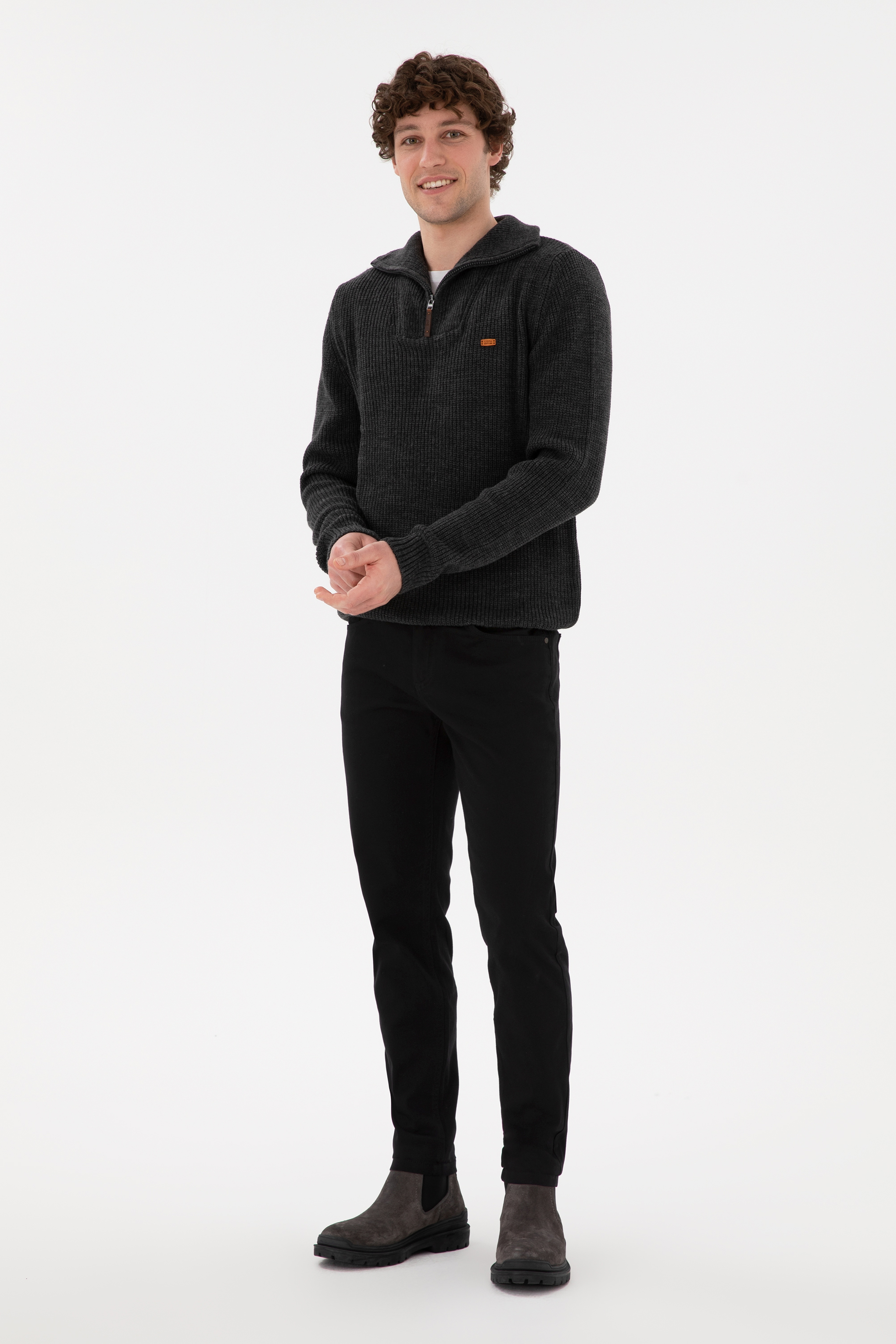 Erkek Slim Fit Siyah Kanvas Pantolon - Image 3