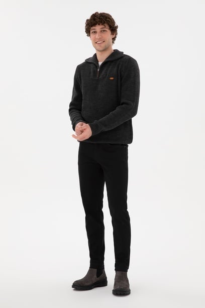 Erkek Slim Fit Siyah Kanvas Pantolon