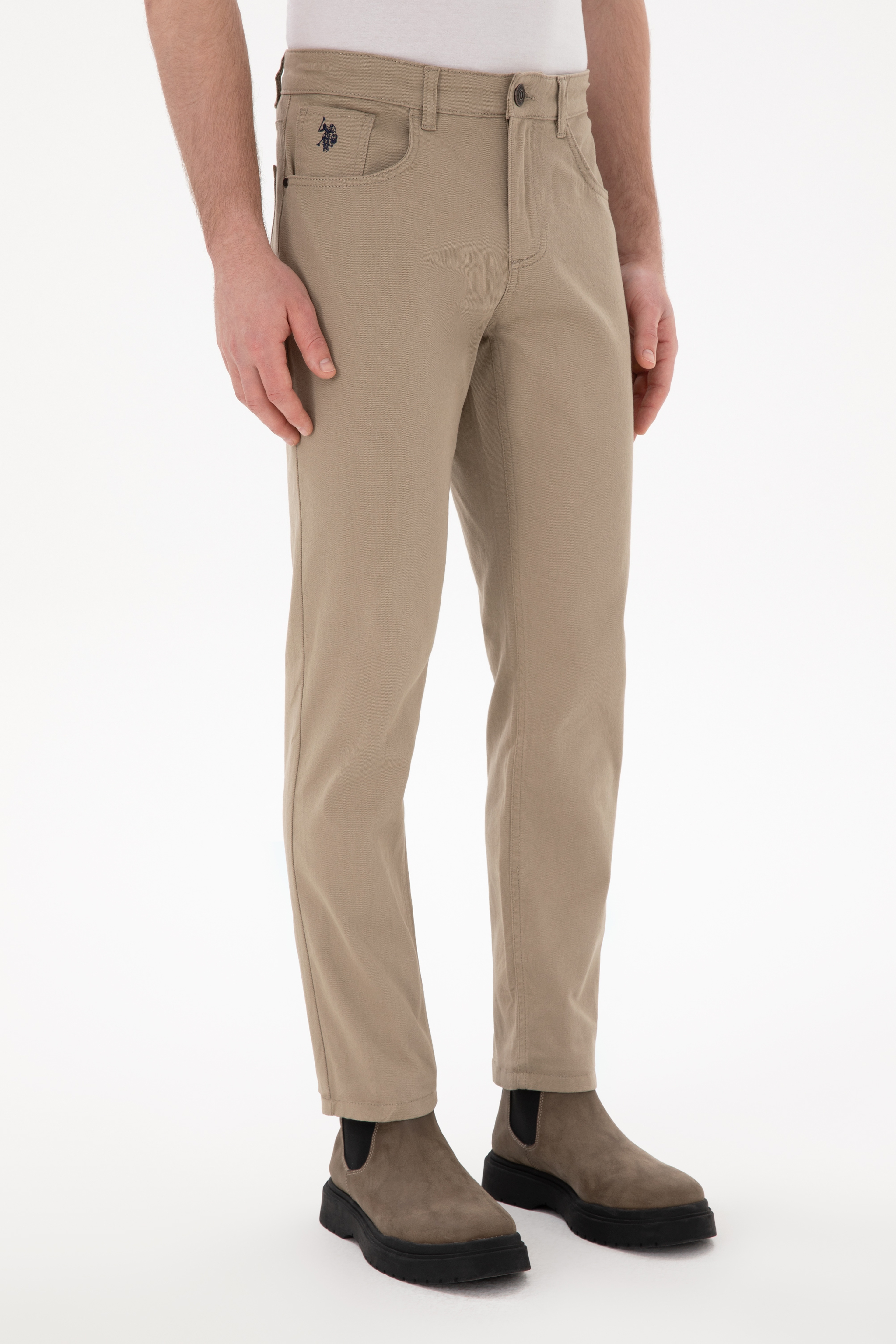 Erkek Slim Fit Açık Haki Kanvas Pantolon