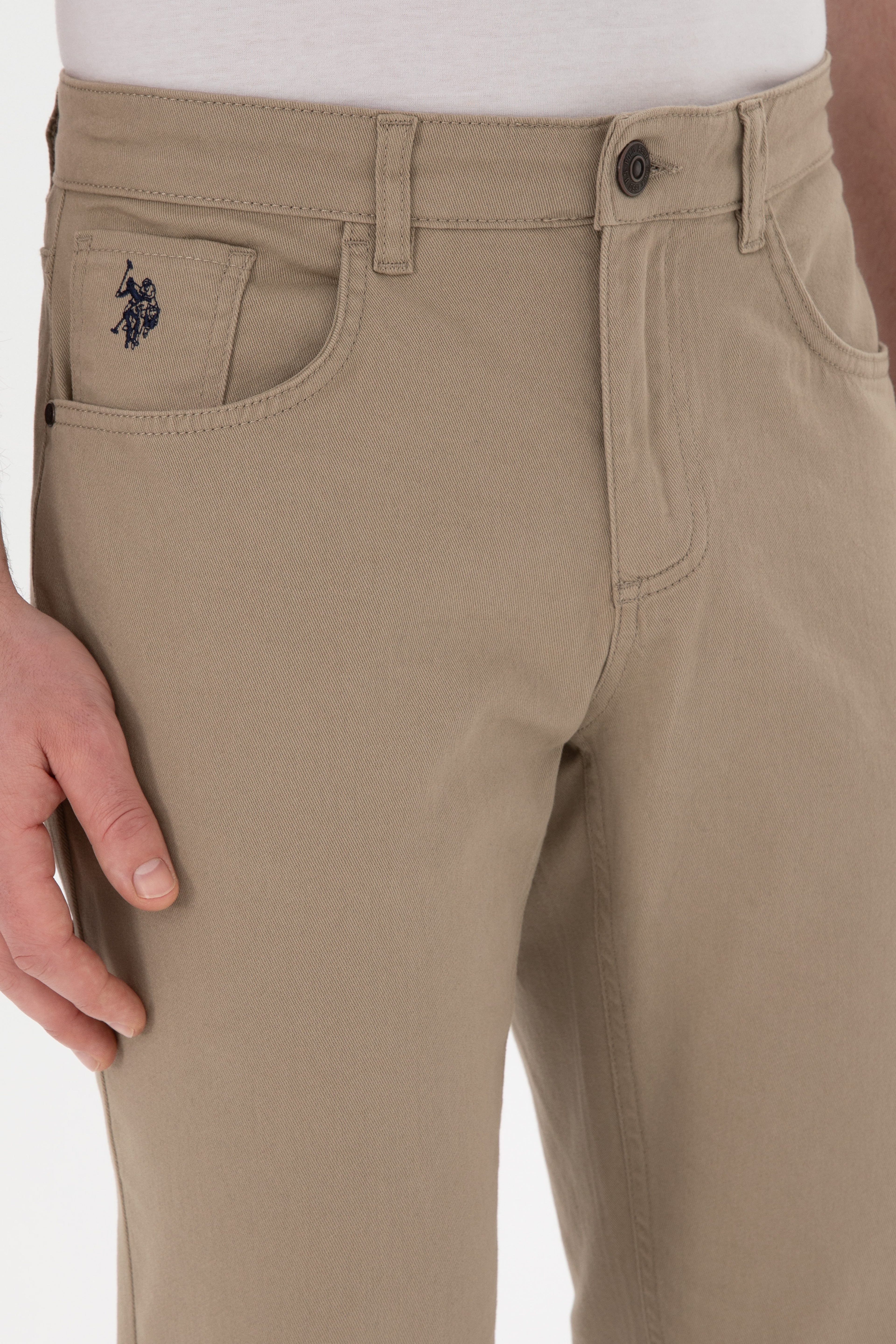 Erkek Slim Fit Açık Haki Kanvas Pantolon - Image 5