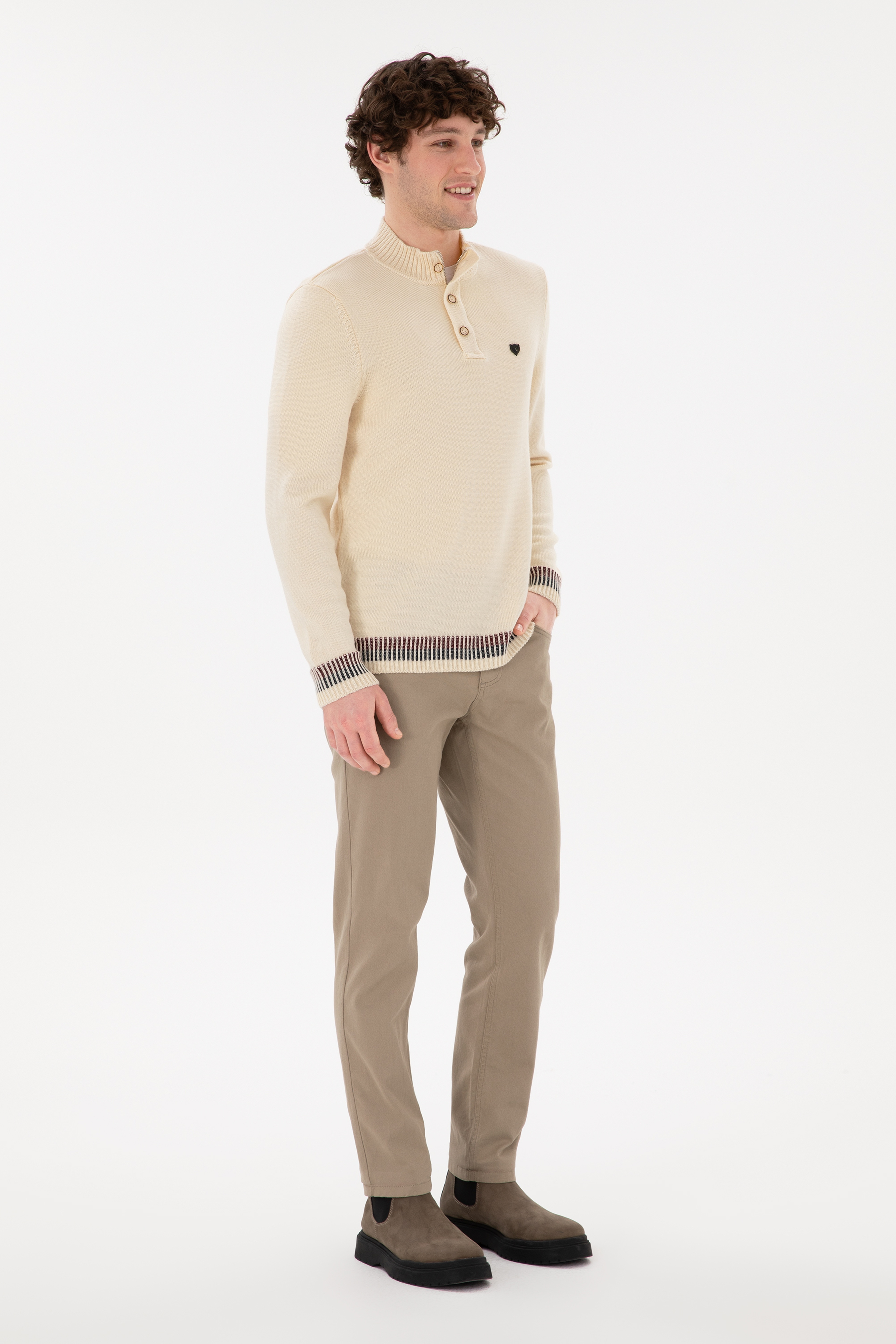 Erkek Slim Fit Açık Haki Kanvas Pantolon - Image 3