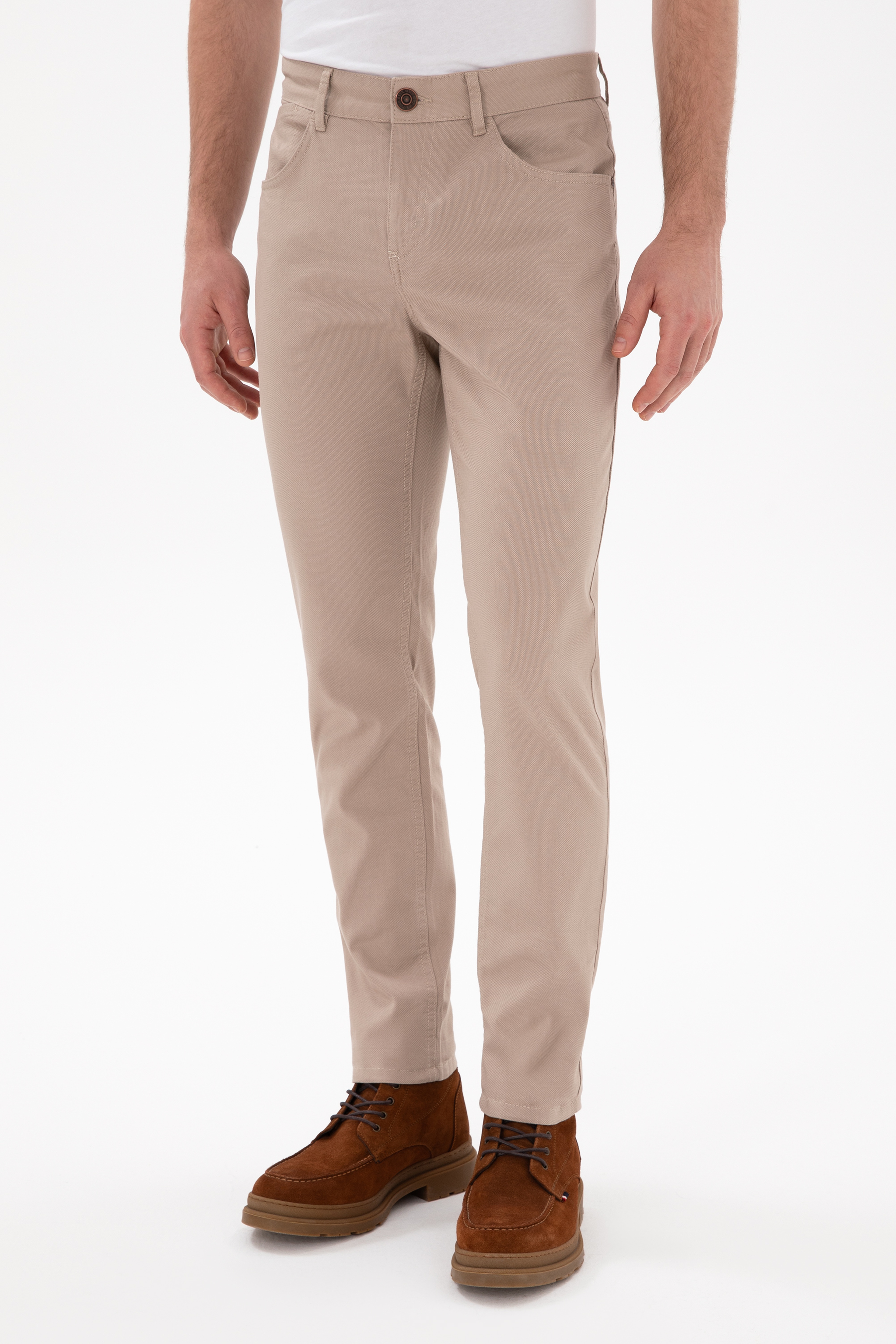 Erkek Slim Fit Koyu Bej Kanvas Pantolon - Image 2