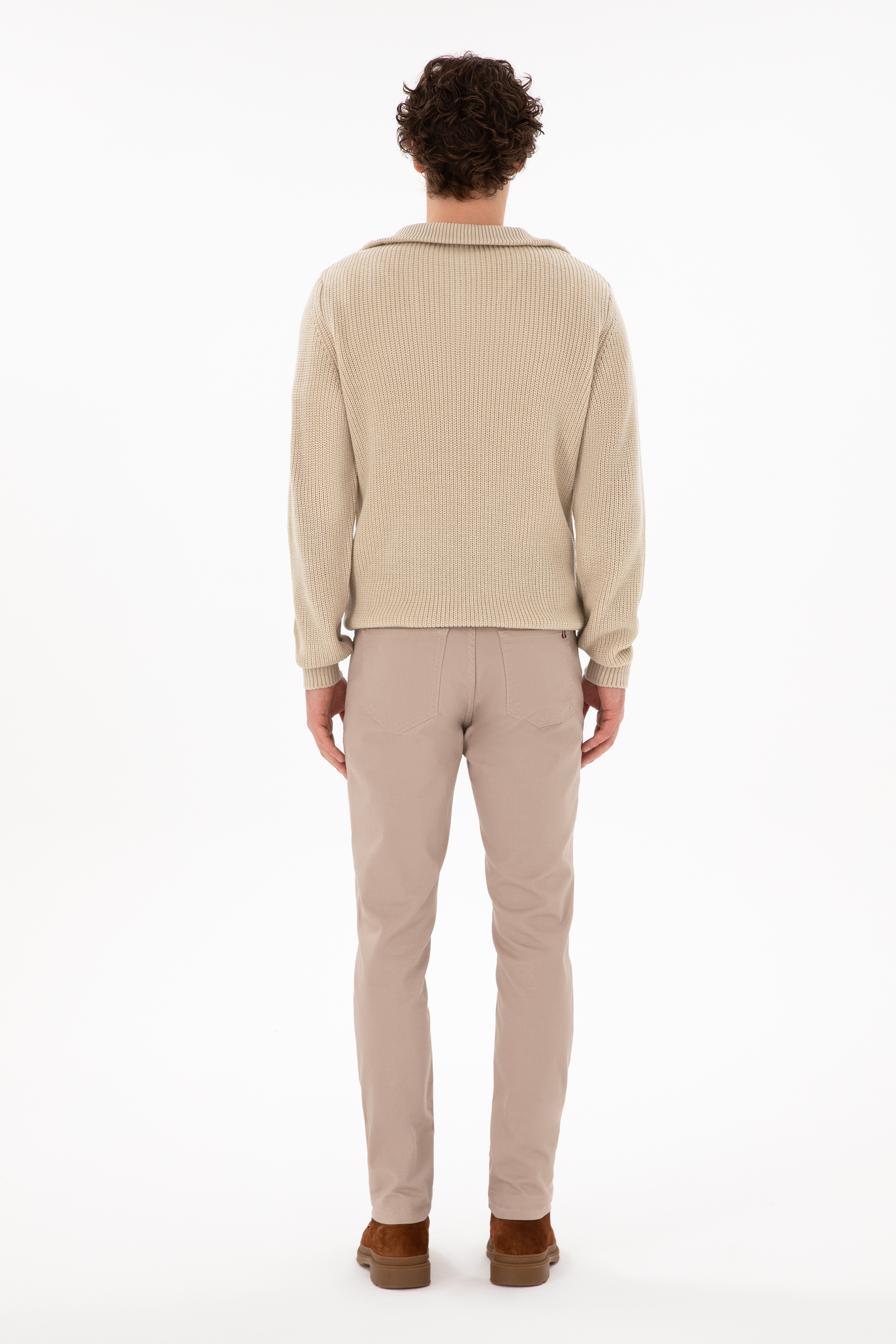 Erkek Slim Fit Koyu Bej Kanvas Pantolon - Image 4