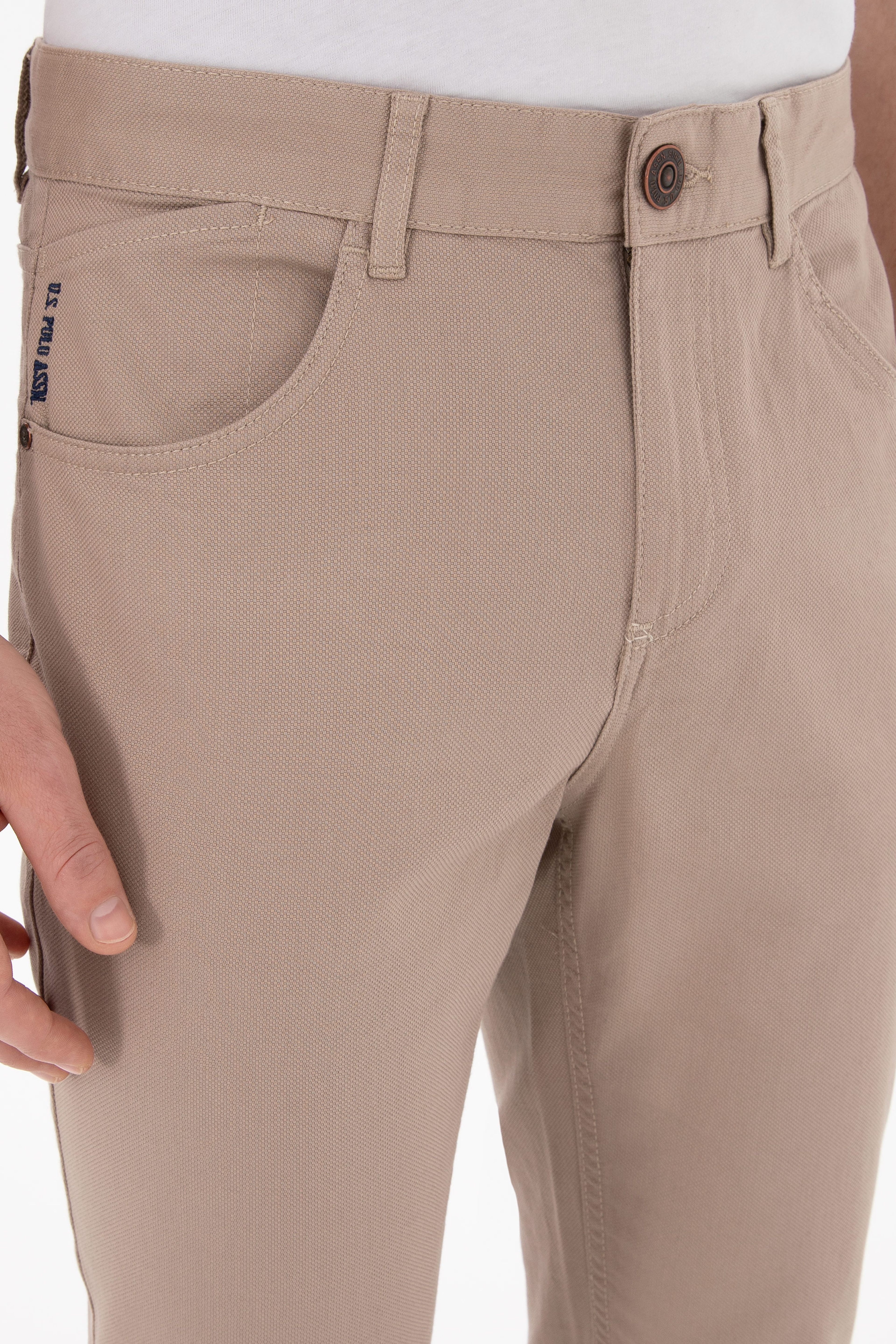Erkek Slim Fit Koyu Bej Kanvas Pantolon