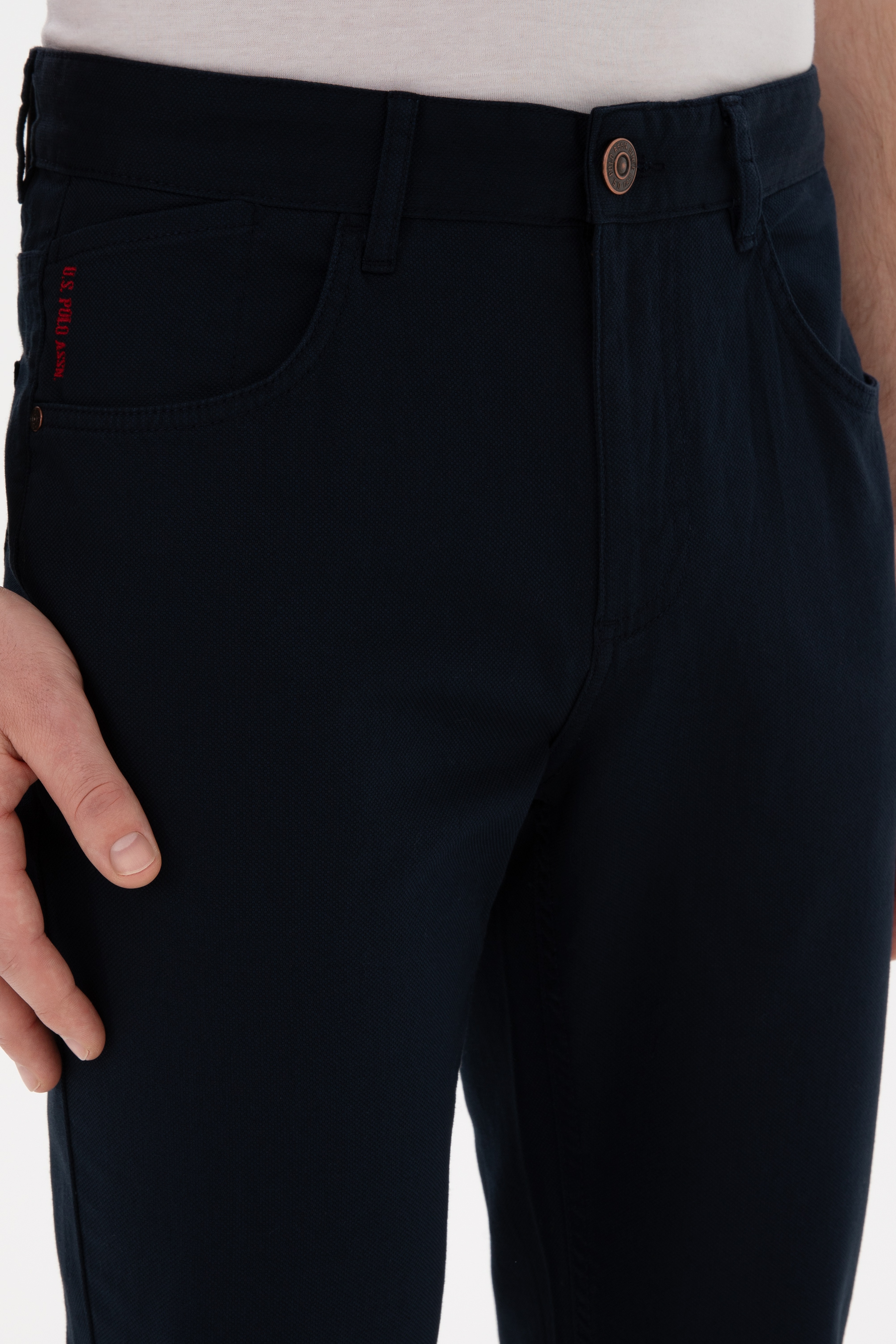 Erkek Lacivert Slim Fit Kanvas Pantolon - Image 5