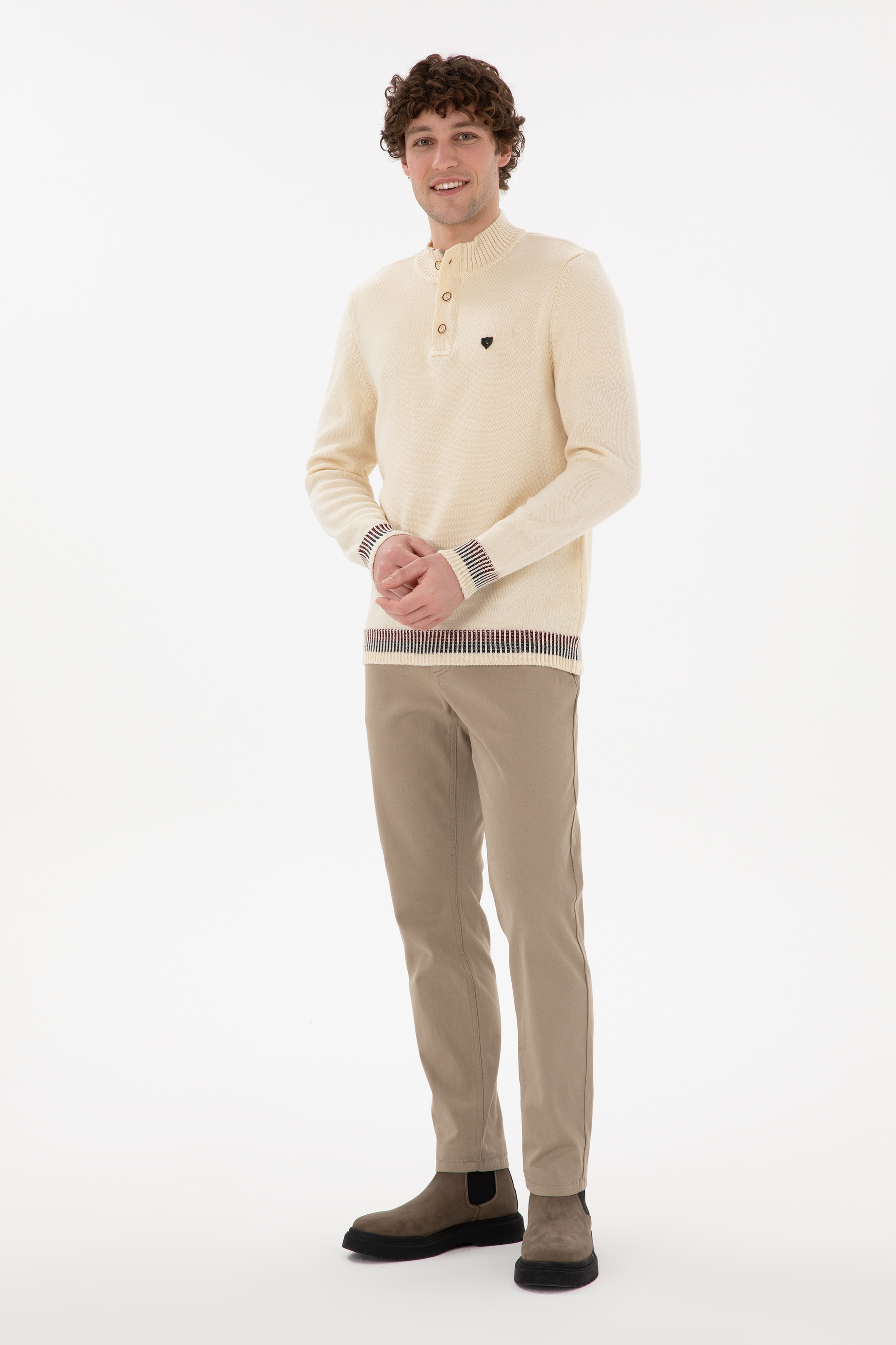Erkek Slim Fit Açık Haki Kanvas Pantolon