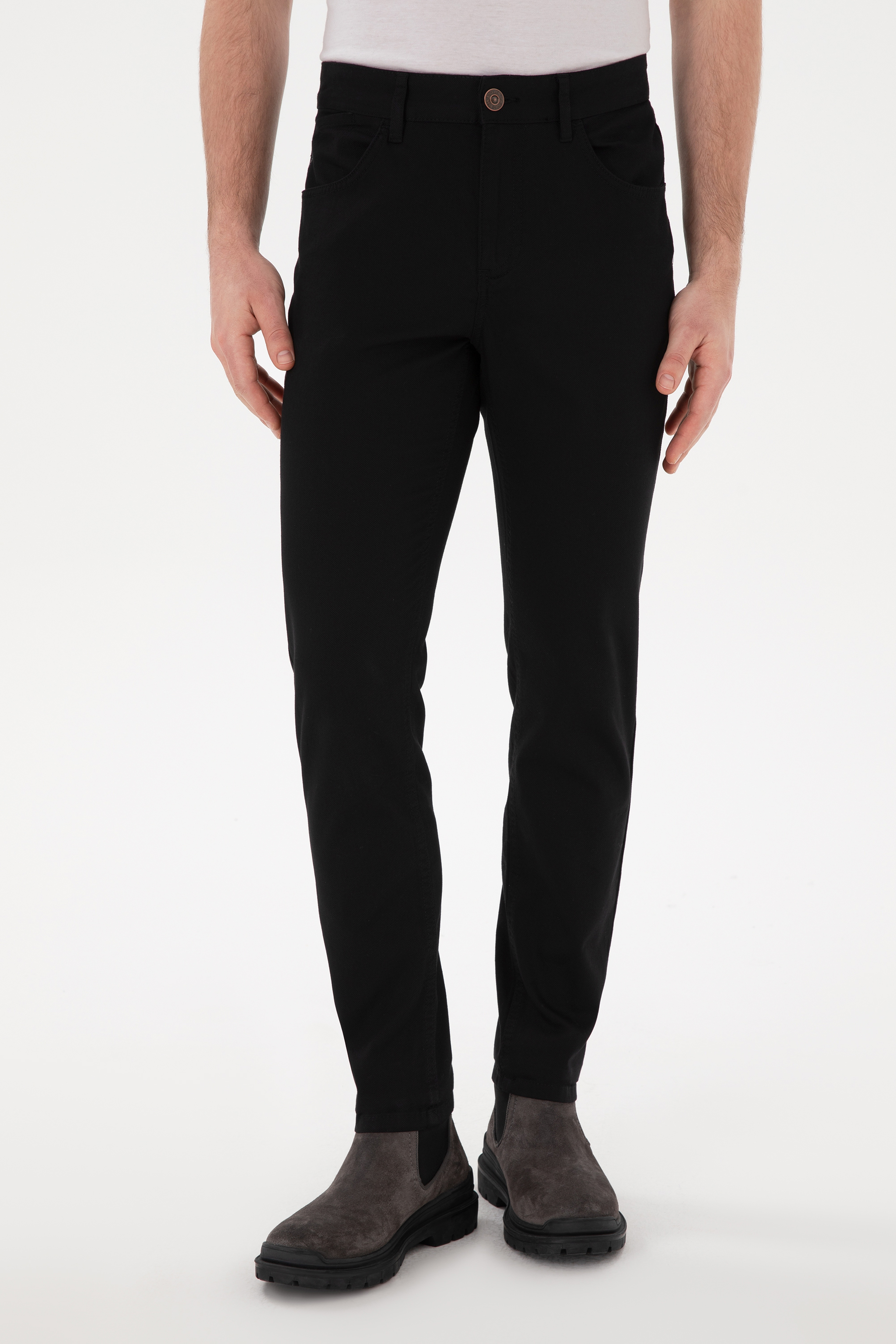 Erkek Siyah Slim Fit Kanvas Pantolon - Image 2