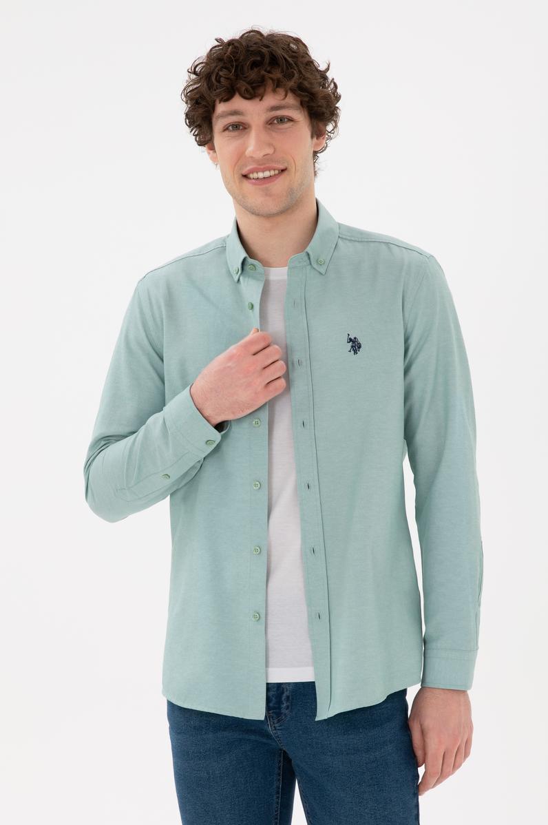 Erkek Mint Uzun Kollu Basic Gömlek