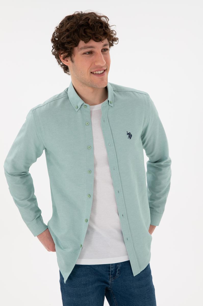 Erkek Mint Uzun Kollu Basic Gömlek