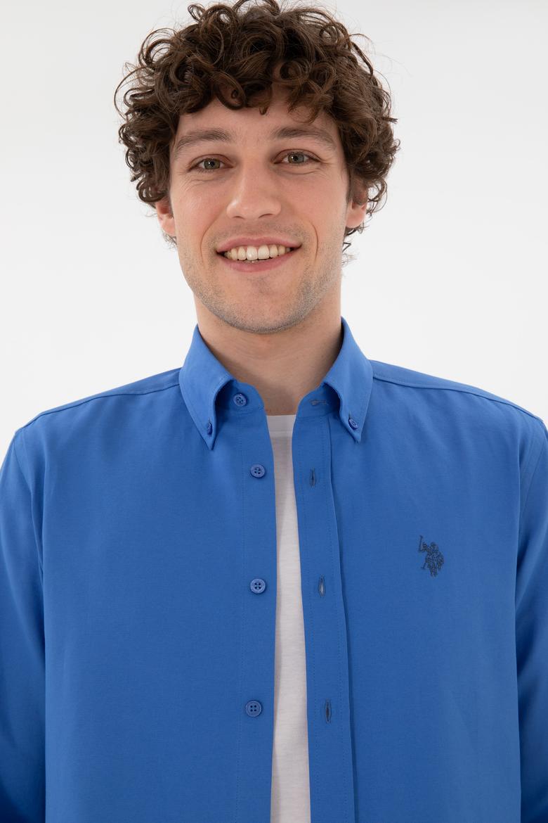 Erkek İndigo Uzun Kollu Basic Gömlek - 50306338061