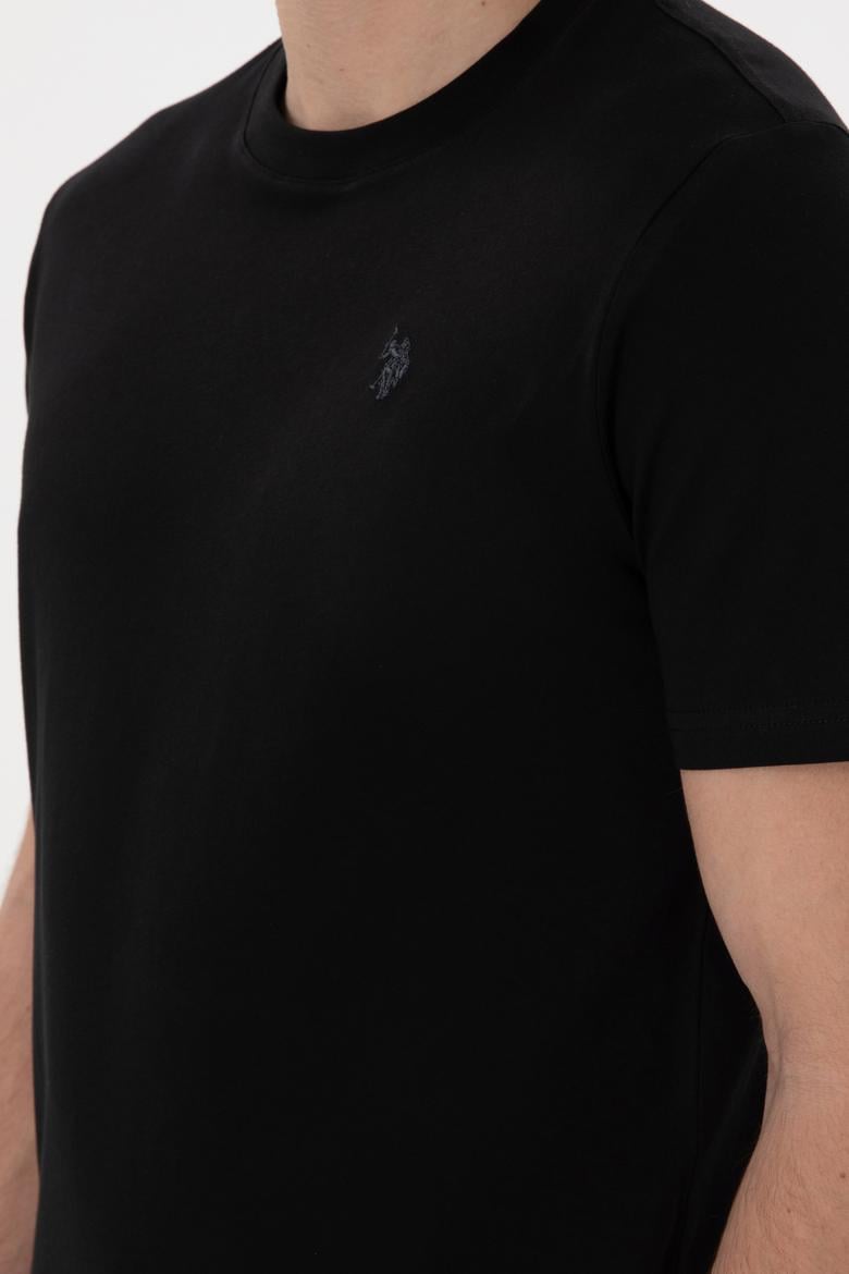 Erkek Regular Fit Bisiklet Yaka Siyah Basic Tişört - 50298015016