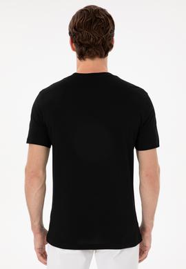 Erkek Regular Fit Bisiklet Yaka Siyah Basic Tişört - 50298015016