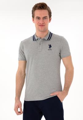 Erkek Slim Fit Polo Yaka Gri Melanj Basic Tişört - 50298010116