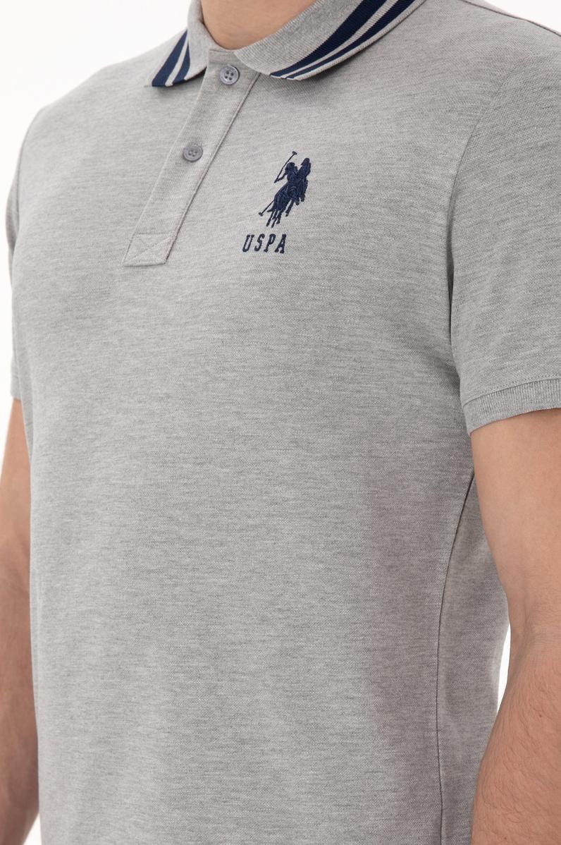 Erkek Slim Fit Polo Yaka Gri Melanj Basic Tişört