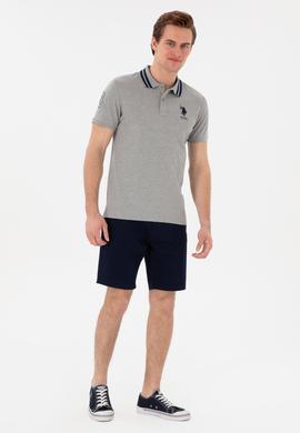 Erkek Slim Fit Polo Yaka Gri Melanj Basic Tişört - 50298010116