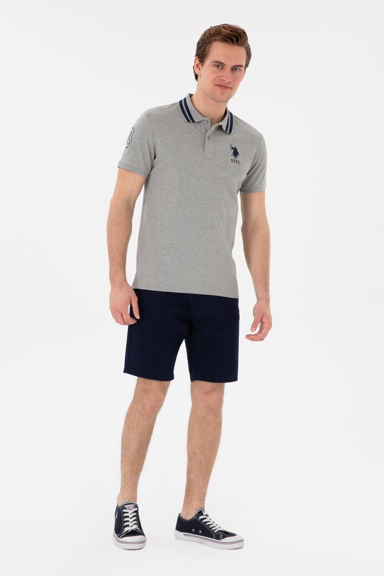 Erkek Slim Fit Polo Yaka Gri Melanj Basic Tişört - 50298010116