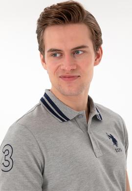 Erkek Slim Fit Polo Yaka Gri Melanj Basic Tişört - 50298010116