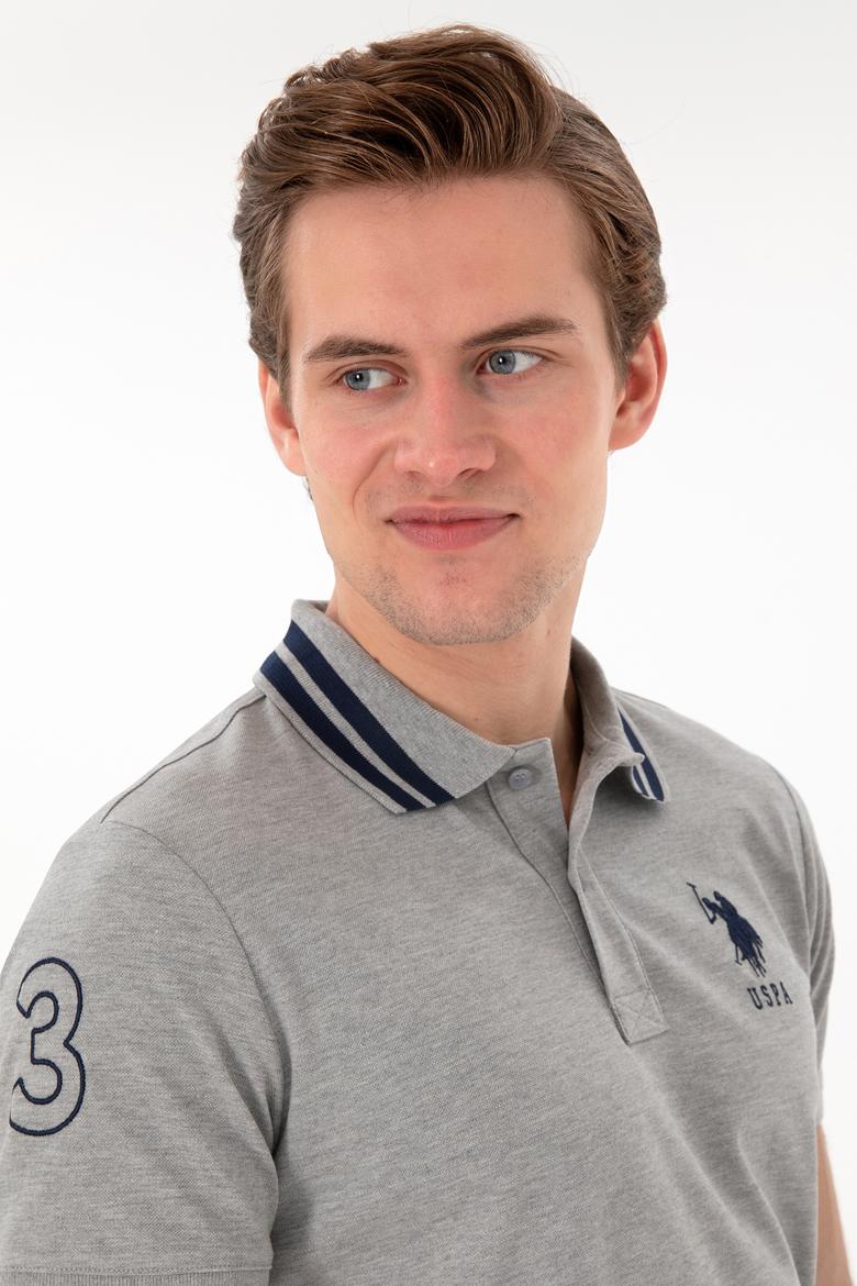 Erkek Slim Fit Polo Yaka Gri Melanj Basic Tişört - 50298010116