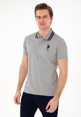 Erkek Slim Fit Polo Yaka Gri Melanj Basic Tişört - 50298010116
