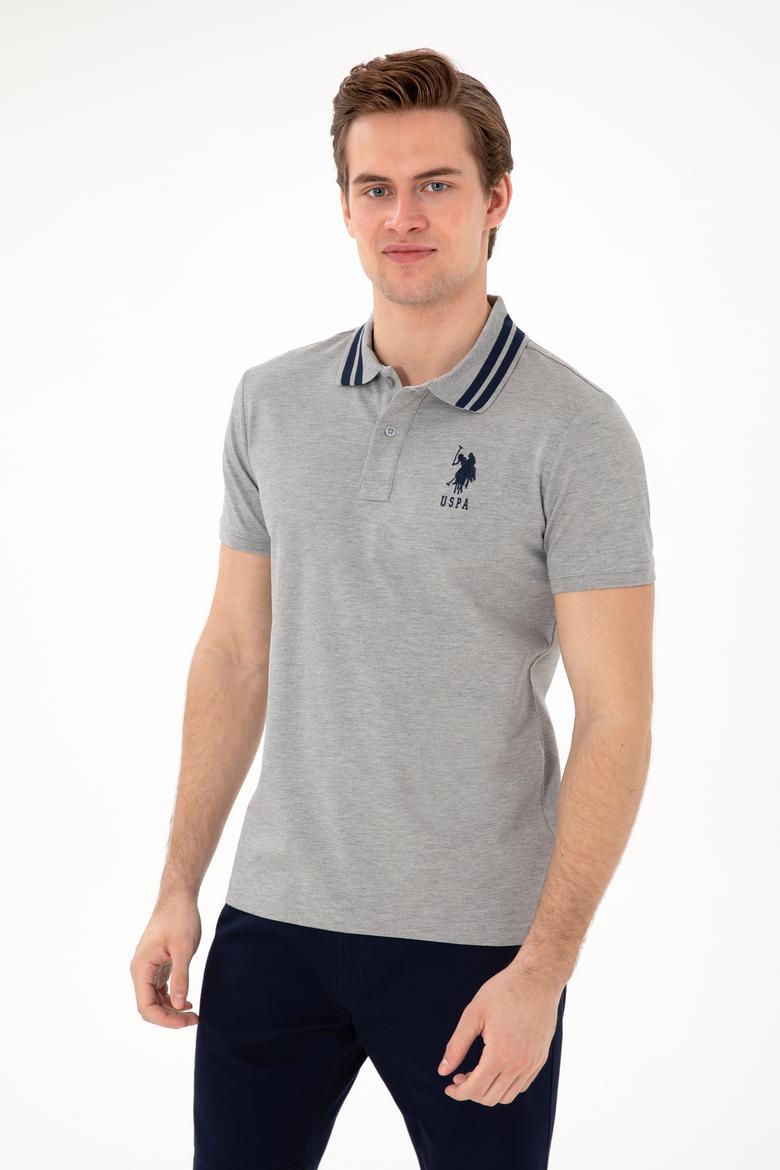 Erkek Slim Fit Polo Yaka Gri Melanj Basic Tişört - 50298010116