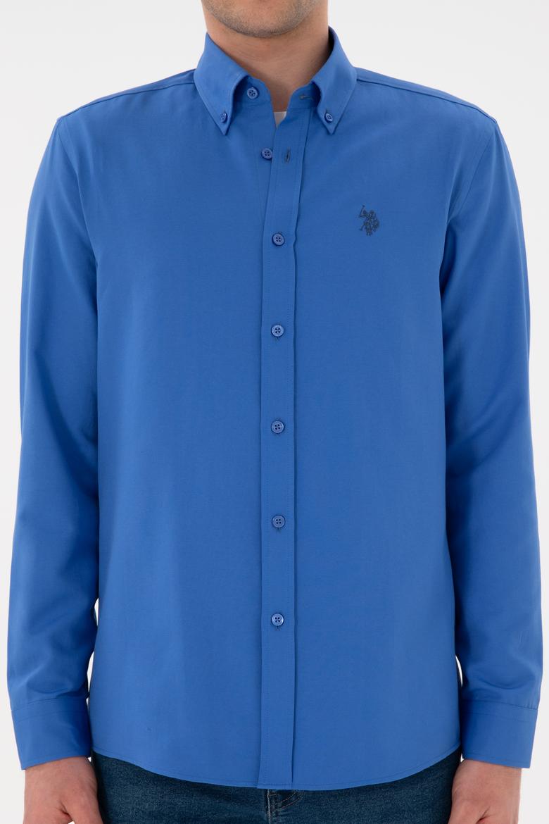 Erkek İndigo Uzun Kollu Basic Gömlek - 50306338061